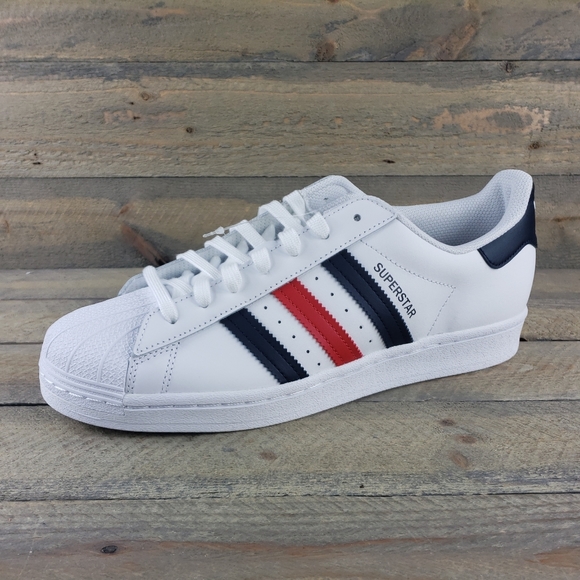 adidas Superstar Originals Men's Shoes White/Red/Dark Navy Shell Toe - Picture 3 of 10